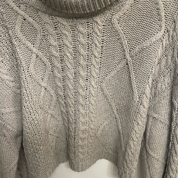 Gray Cowl Neck Cable Knit Sweater - Picture 2 of 10
